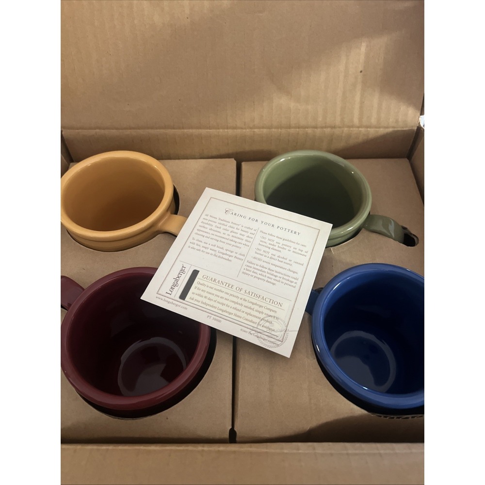 Longaberger Set Of 4 Woven Mugs #30860 Beautiful Colors Brand New In Box